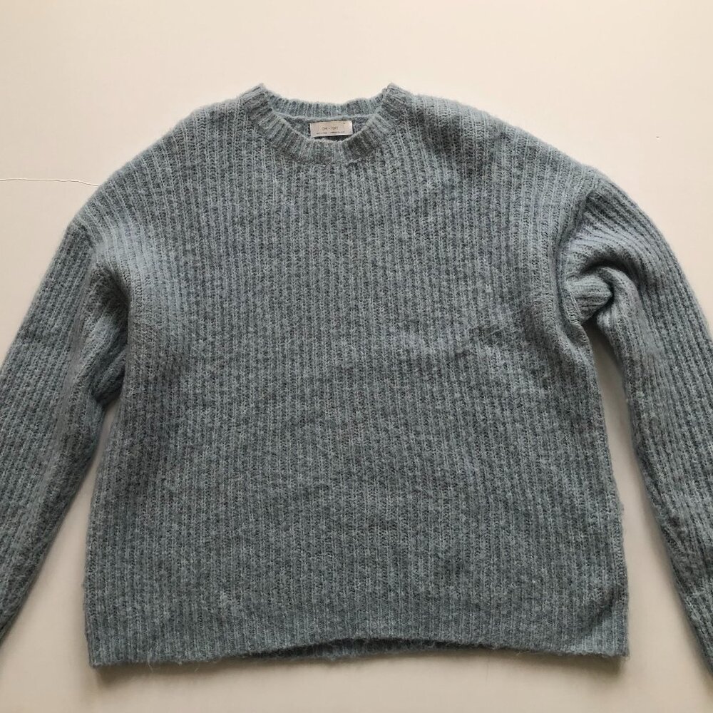 Oak + Fort Light Blue Fuzzy Sweater, Medium